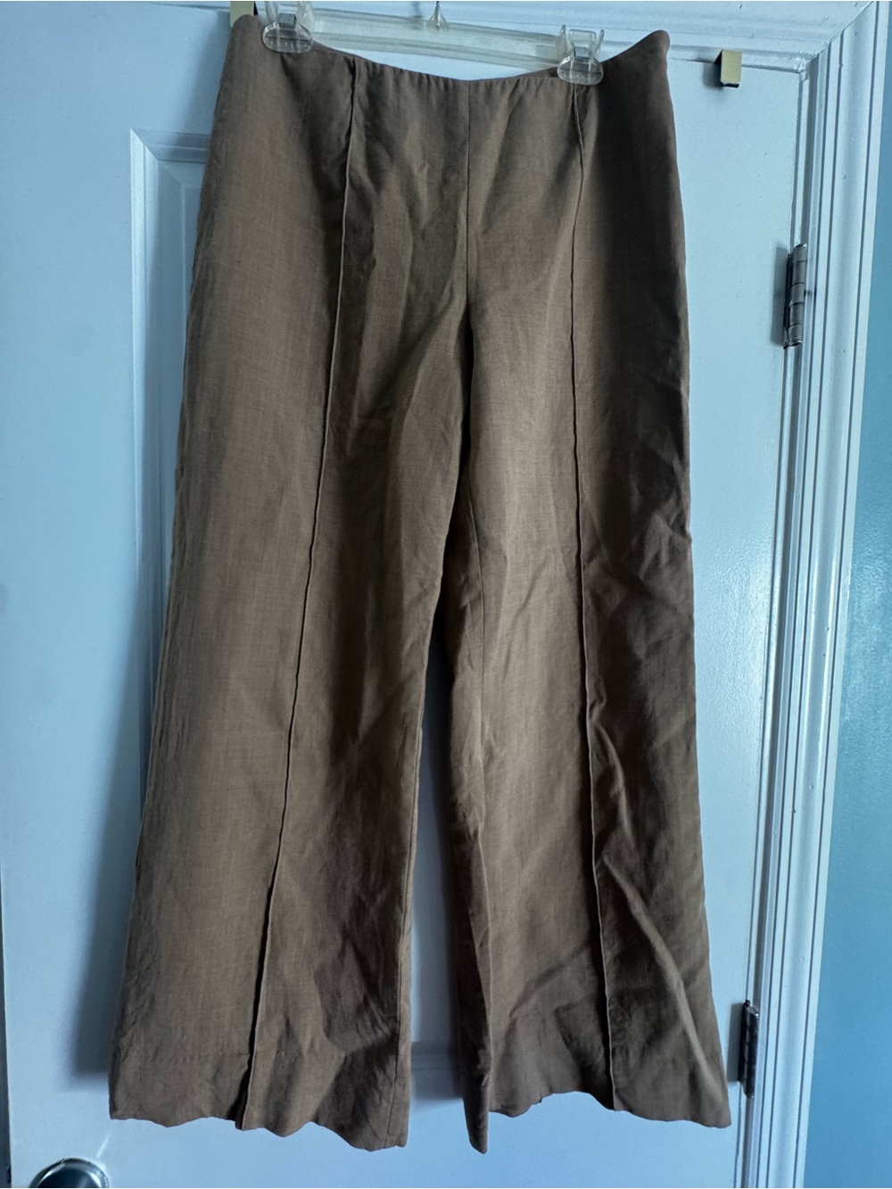 Women’s Agnona khaki Wide-Leg Linen Blend Pants 44 chic